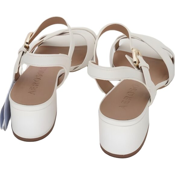 Aerosoles Cinzia Eggnog Faux Leather Slingback Sandals Block Heel 11W - Picture 3 of 6